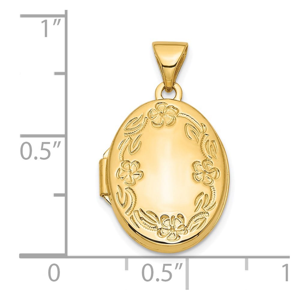 Lovely Rita's Pendants & Charms 14K Yellow Gold Floral Border 17mm Oval Locket