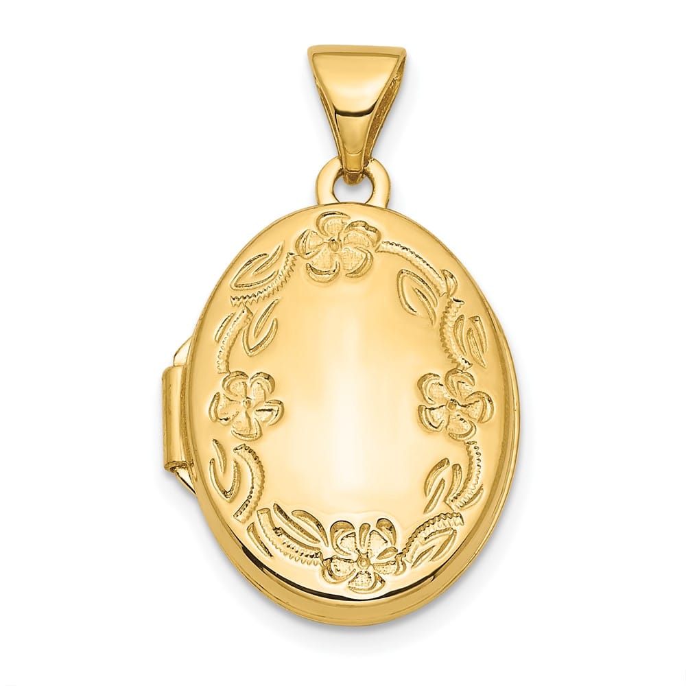 Lovely Rita's Pendants & Charms 14K Yellow Gold Floral Border 17mm Oval Locket