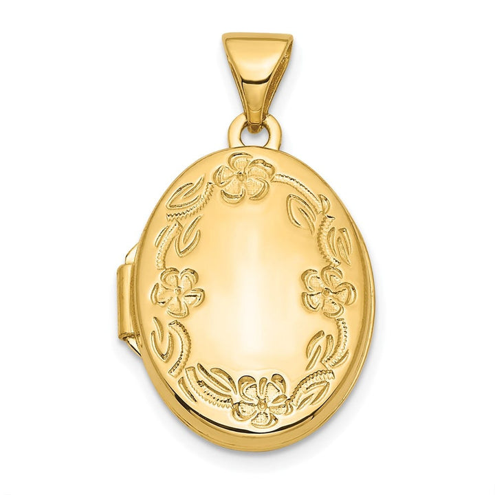 Lovely Rita's Pendants & Charms 14K Yellow Gold Floral Border 17mm Oval Locket