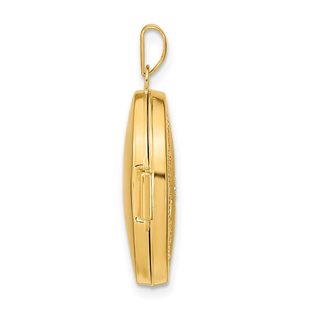 Lovely Rita's Pendants & Charms 14K Yellow Gold Brushed Diamond Star 21mm Oval Locket