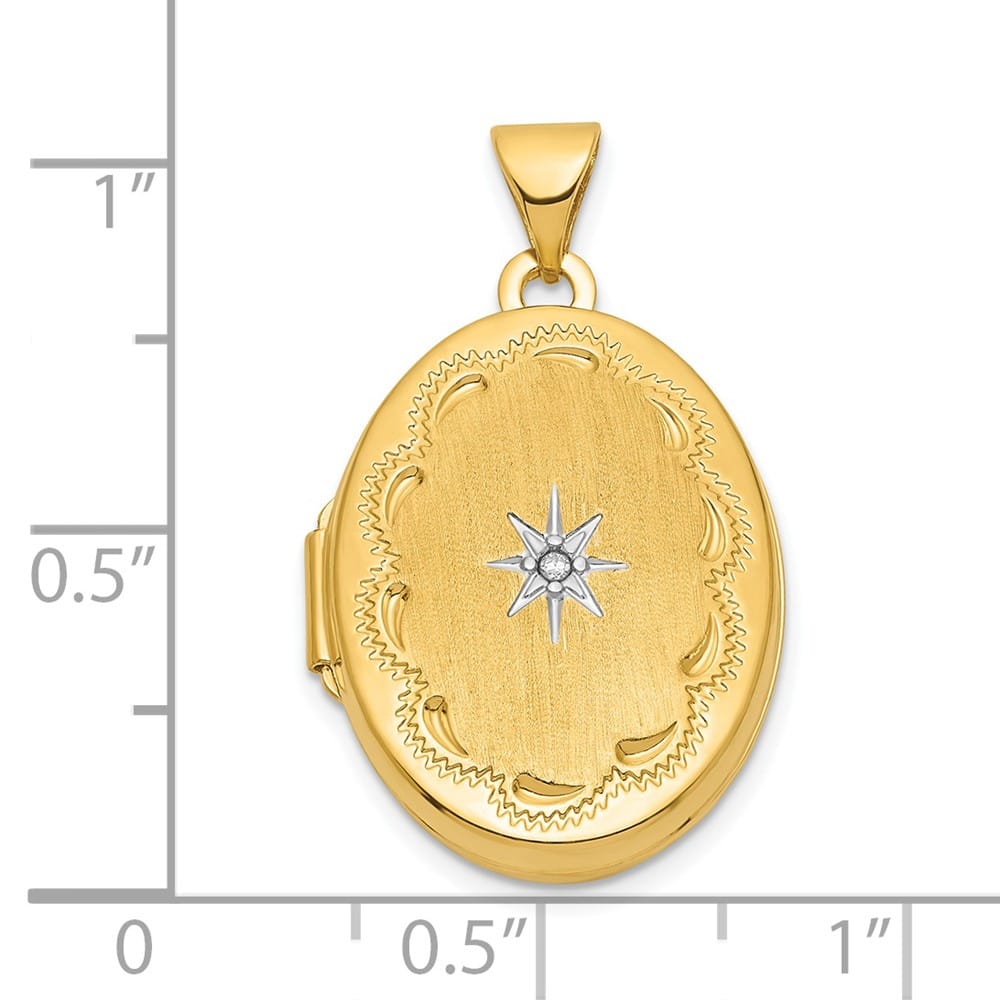 Lovely Rita's Pendants & Charms 14K Yellow Gold Brushed Diamond Star 21mm Oval Locket
