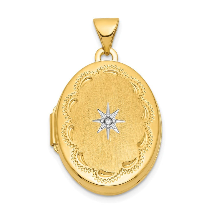 Lovely Rita's Pendants & Charms 14K Yellow Gold Brushed Diamond Star 21mm Oval Locket
