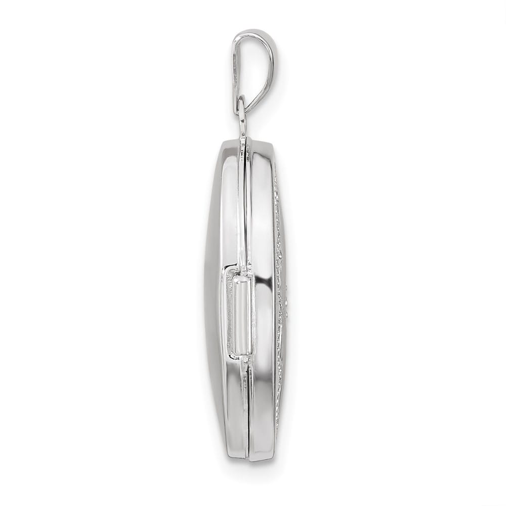Lovely Rita's Pendants & Charms 14K White Gold Brushed Diamond Star 21mm Oval Locket