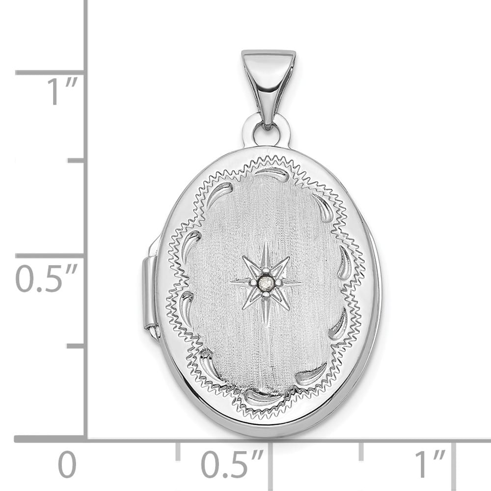 Lovely Rita's Pendants & Charms 14K White Gold Brushed Diamond Star 21mm Oval Locket