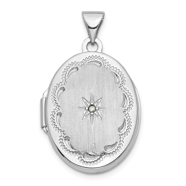 Lovely Rita's Pendants & Charms 14K White Gold Brushed Diamond Star 21mm Oval Locket