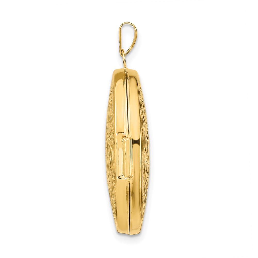 Lovely Rita's Pendants & Charms 14K Yellow Gold Reversible Floral Swirl Design 26mm Oval Locket