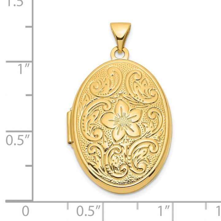 Lovely Rita's Pendants & Charms 14K Yellow Gold Reversible Floral Swirl Design 26mm Oval Locket