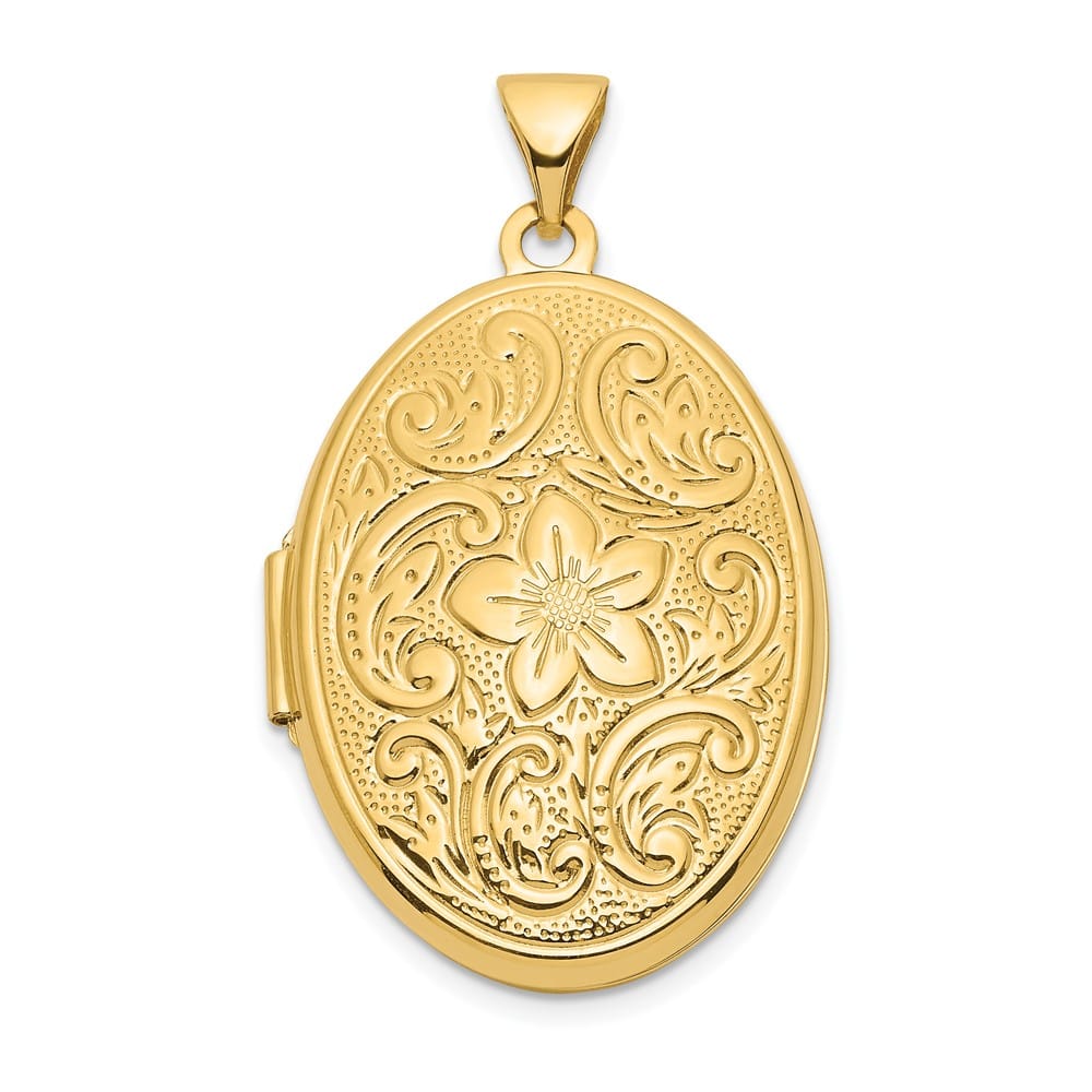Lovely Rita's Pendants & Charms 14K Yellow Gold Reversible Floral Swirl Design 26mm Oval Locket