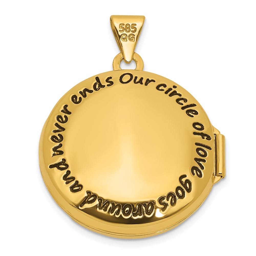 Lovely Rita's Pendants & Charms 14K Yellow Gold OUR CIRCLE OF LOVE GOES AROUND 20mm Round Locket