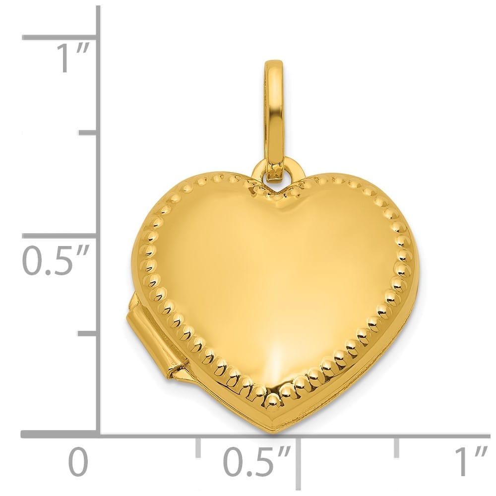 Lovely Rita's Pendants & Charms 14K Yellow Gold Polished with Beaded Edge Border 18mm Heart Locket