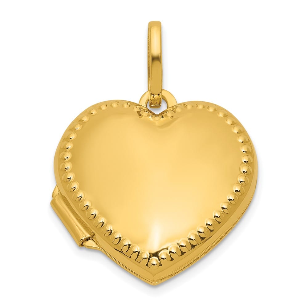 Lovely Rita's Pendants & Charms 14K Yellow Gold Polished with Beaded Edge Border 18mm Heart Locket