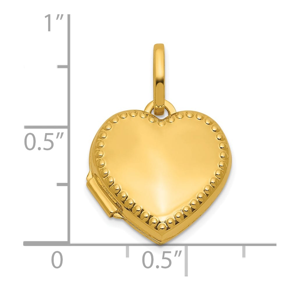 Lovely Rita's Pendants & Charms 14K Yellow Gold Polished with Beaded Edge Border 15mm Heart Locket