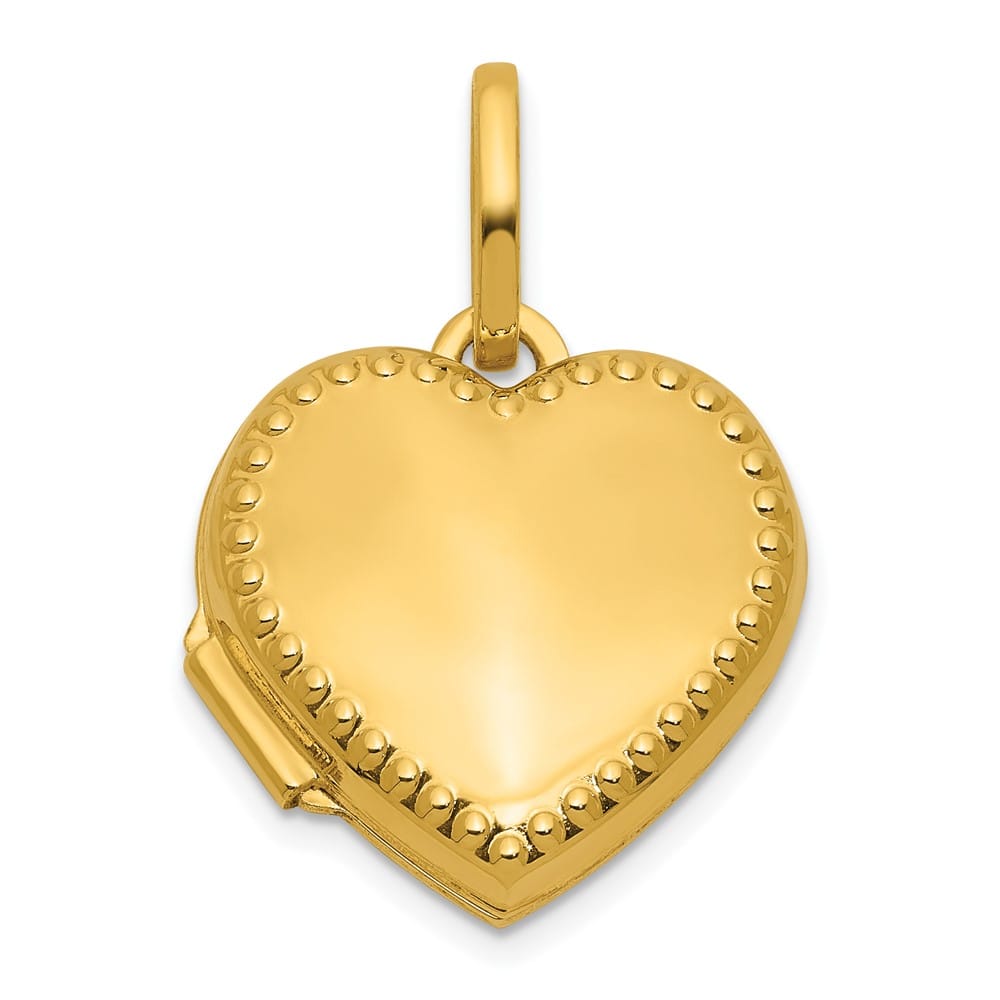 Lovely Rita's Pendants & Charms 14K Yellow Gold Polished with Beaded Edge Border 15mm Heart Locket