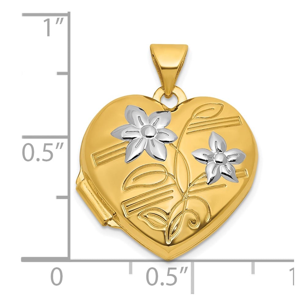Lovely Rita's Pendants & Charms 14K Yellow Gold Polished Flowers 18mm Heart Locket