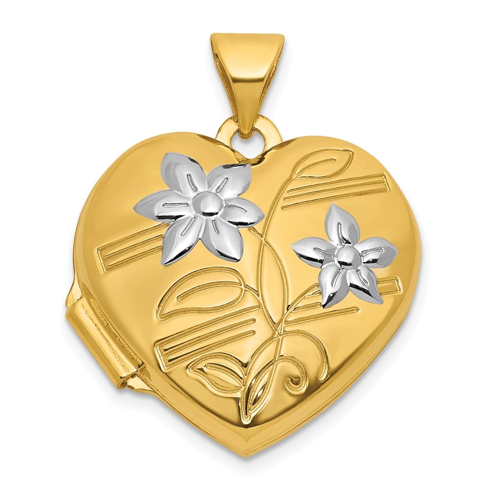 Lovely Rita's Pendants & Charms 14K Yellow Gold Polished Flowers 18mm Heart Locket