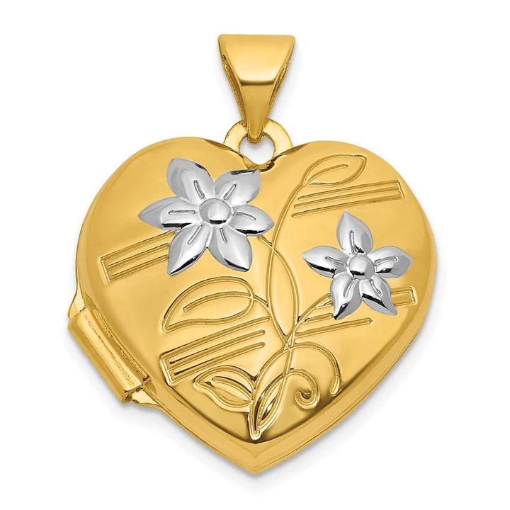 Lovely Rita's Pendants & Charms 14K Yellow Gold Polished Flowers 18mm Heart Locket