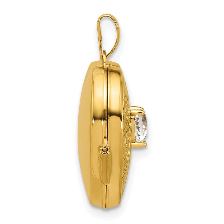 Lovely Rita's Pendants & Charms 14K Yellow Gold White Topaz April Birthstone 18mm Heart Locket