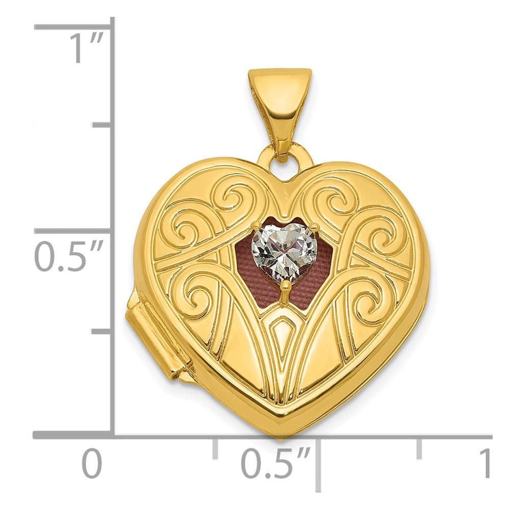 Lovely Rita's Pendants & Charms 14K Yellow Gold White Topaz April Birthstone 18mm Heart Locket
