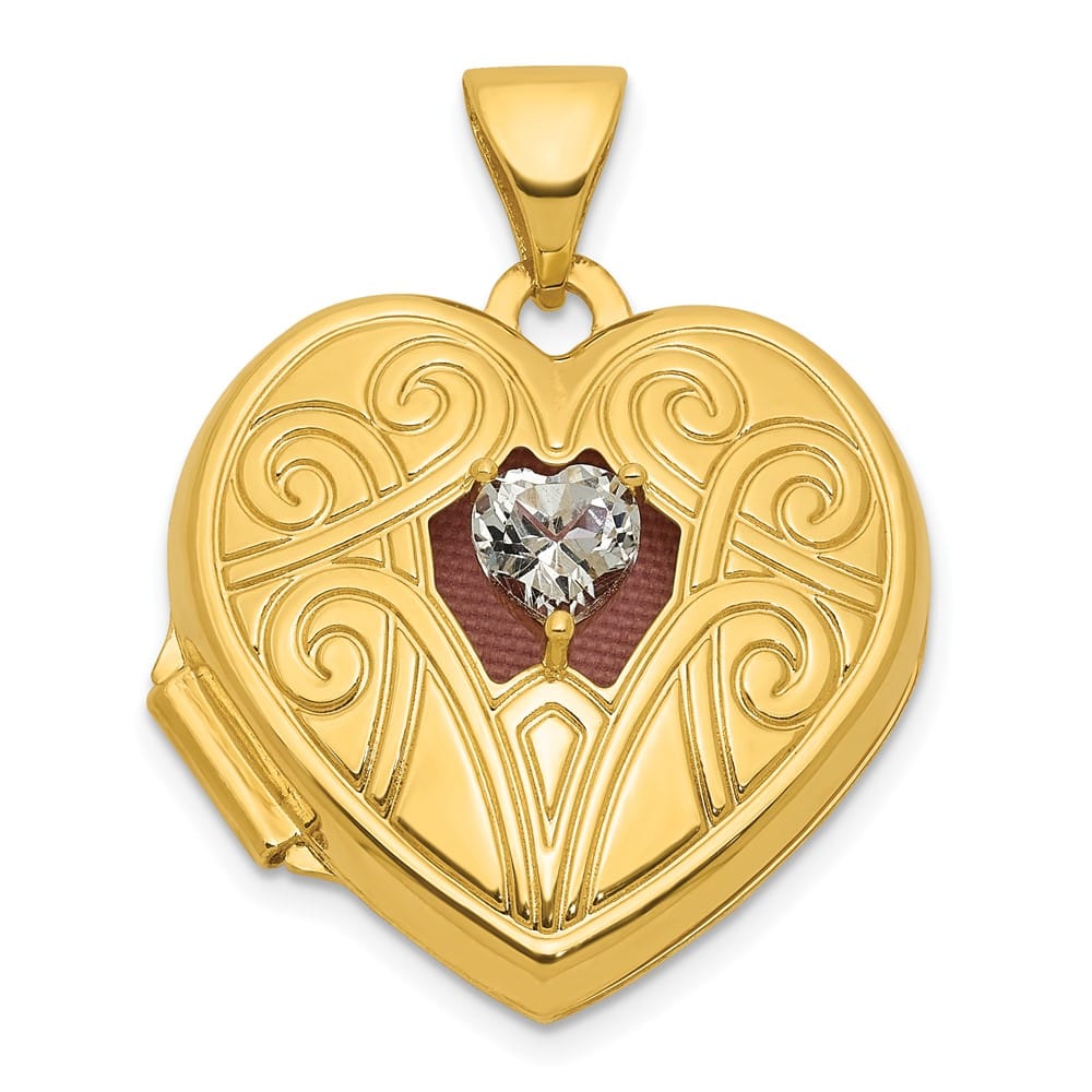 Lovely Rita's Pendants & Charms 14K Yellow Gold White Topaz April Birthstone 18mm Heart Locket