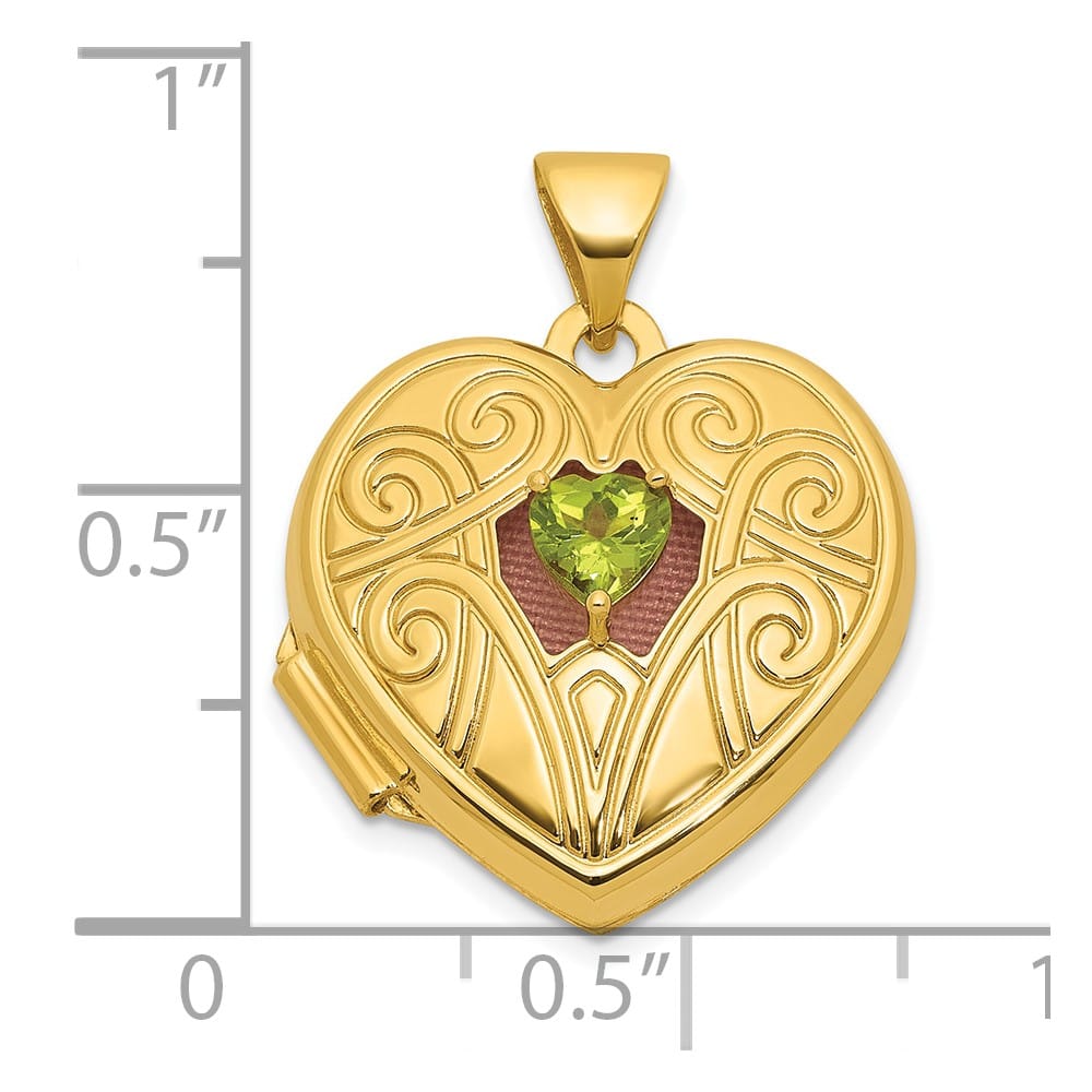 Lovely Rita's Pendants & Charms 14K Yellow Gold Polished Peridot August Birthstone 18mm Heart Locket