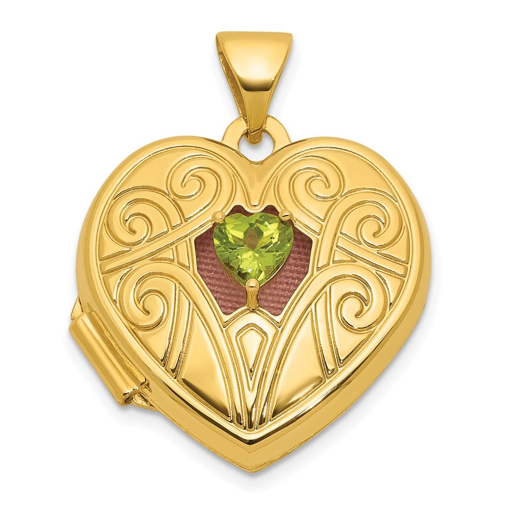 Lovely Rita's Pendants & Charms 14K Yellow Gold Polished Peridot August Birthstone 18mm Heart Locket
