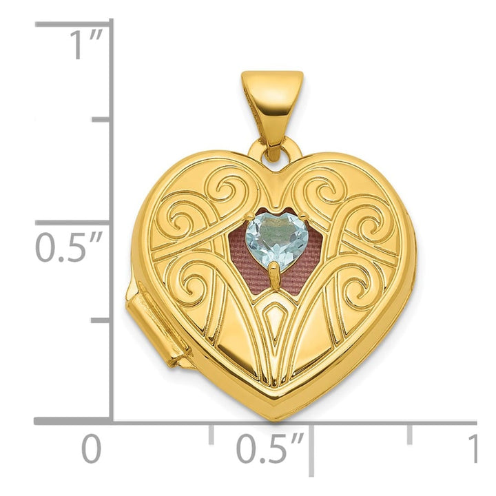 Lovely Rita's Pendants & Charms 14K Yellow Gold Blue Topaz December Birthstone 18mm Heart Locket