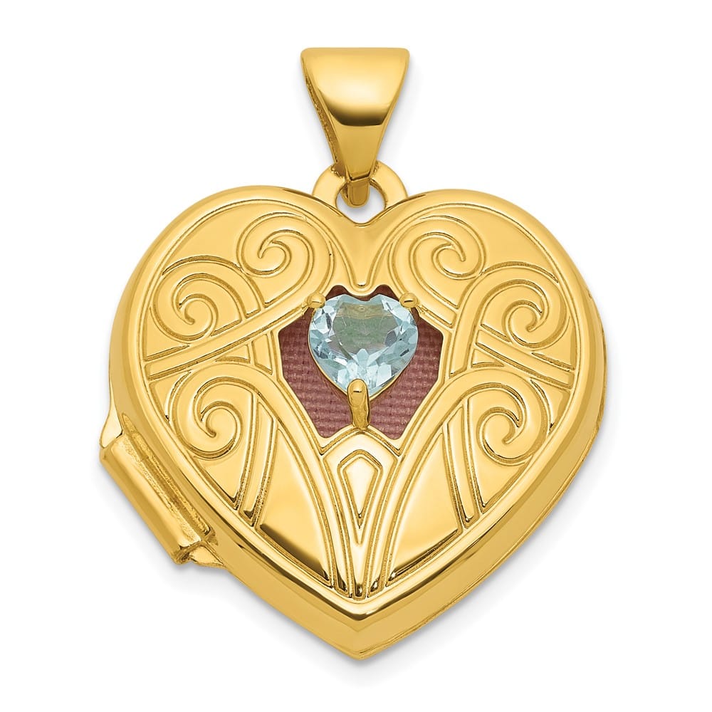 Lovely Rita's Pendants & Charms 14K Yellow Gold Blue Topaz December Birthstone 18mm Heart Locket
