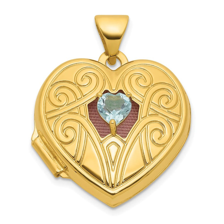 Lovely Rita's Pendants & Charms 14K Yellow Gold Blue Topaz December Birthstone 18mm Heart Locket