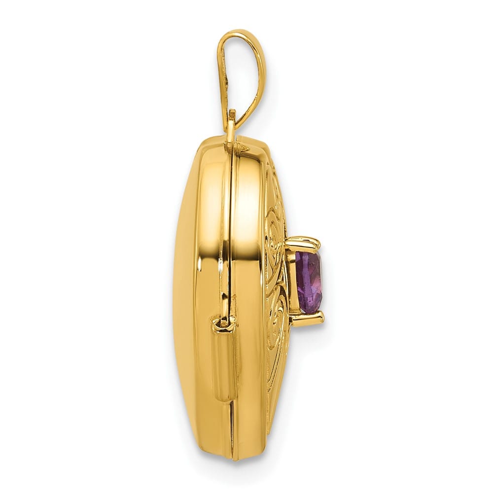 Lovely Rita's Pendants & Charms 14K Yellow Gold Amethyst February Birthstone 18mm Heart Locket