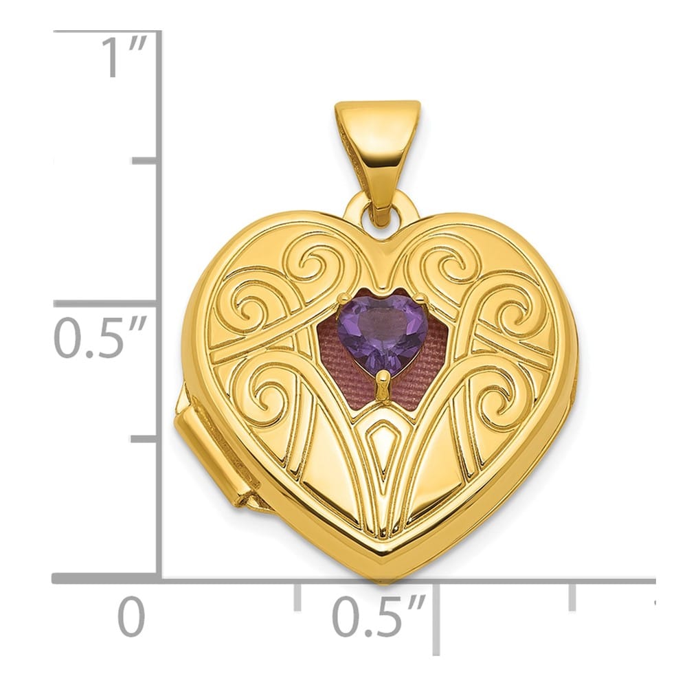 Lovely Rita's Pendants & Charms 14K Yellow Gold Amethyst February Birthstone 18mm Heart Locket