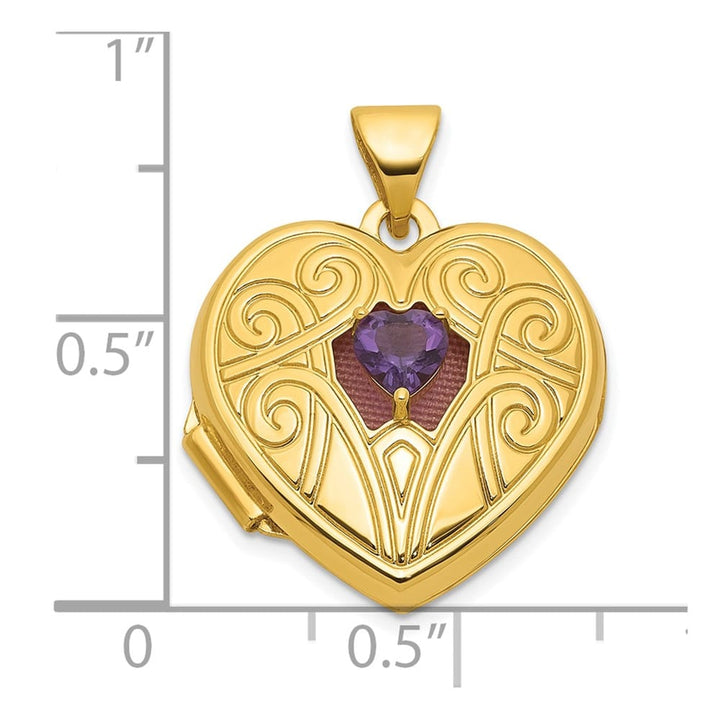 Lovely Rita's Pendants & Charms 14K Yellow Gold Amethyst February Birthstone 18mm Heart Locket