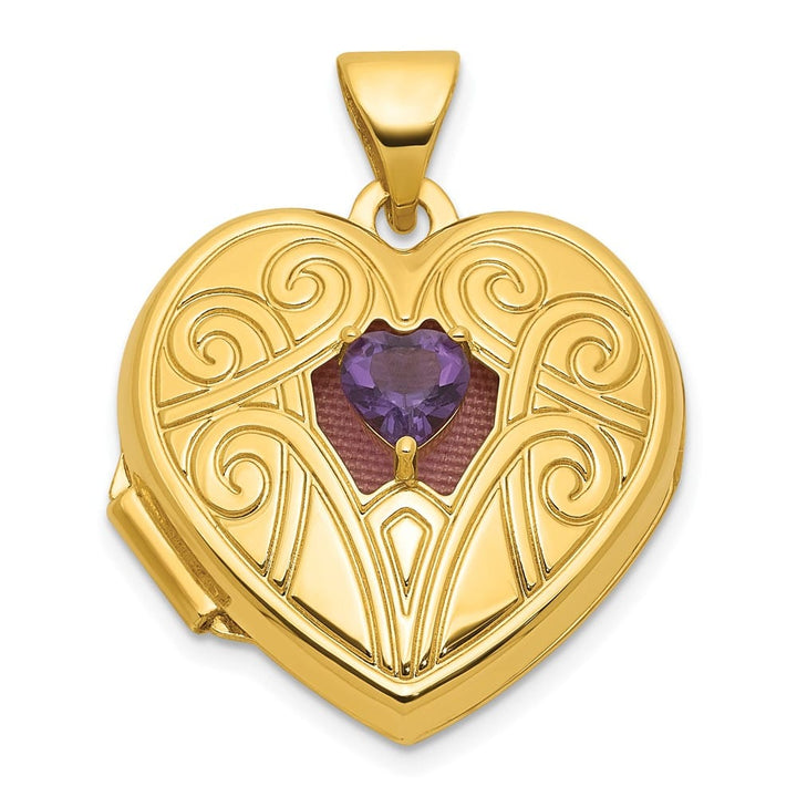 Lovely Rita's Pendants & Charms 14K Yellow Gold Amethyst February Birthstone 18mm Heart Locket