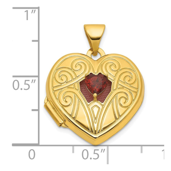 Lovely Rita's Pendants & Charms 14K Yellow Gold Polished Garnet January Birthstone 18mm Heart Locket