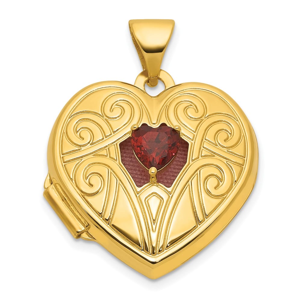 Lovely Rita's Pendants & Charms 14K Yellow Gold Polished Garnet January Birthstone 18mm Heart Locket