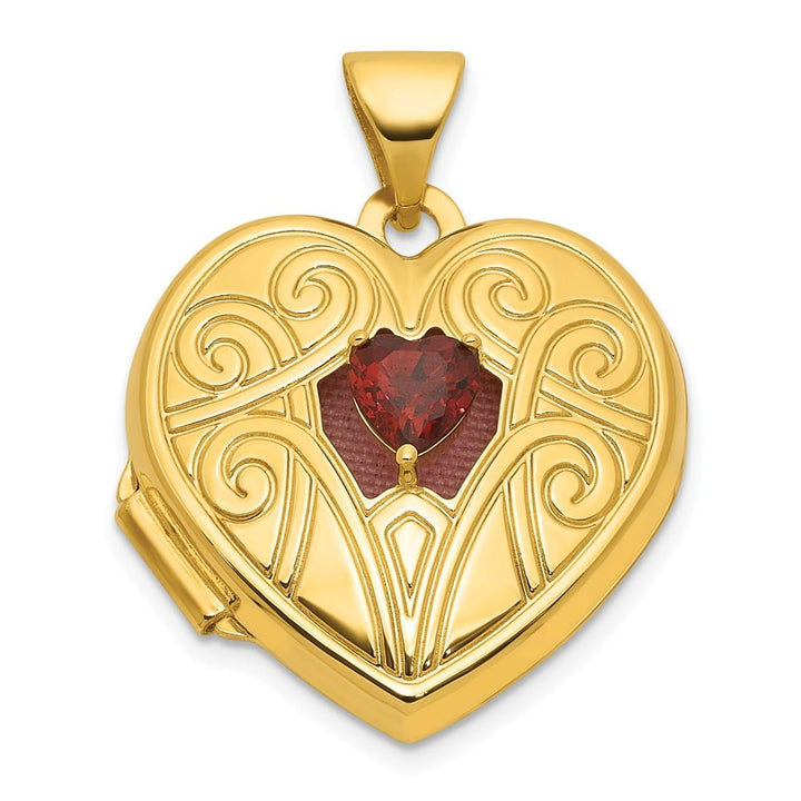 Lovely Rita's Pendants & Charms 14K Yellow Gold Polished Garnet January Birthstone 18mm Heart Locket