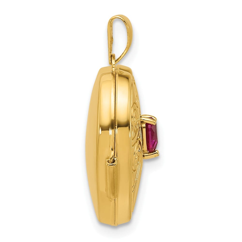 Lovely Rita's Pendants & Charms 14K Yellow Gold Lab Created Ruby July Birthstone 18mm Heart Locket