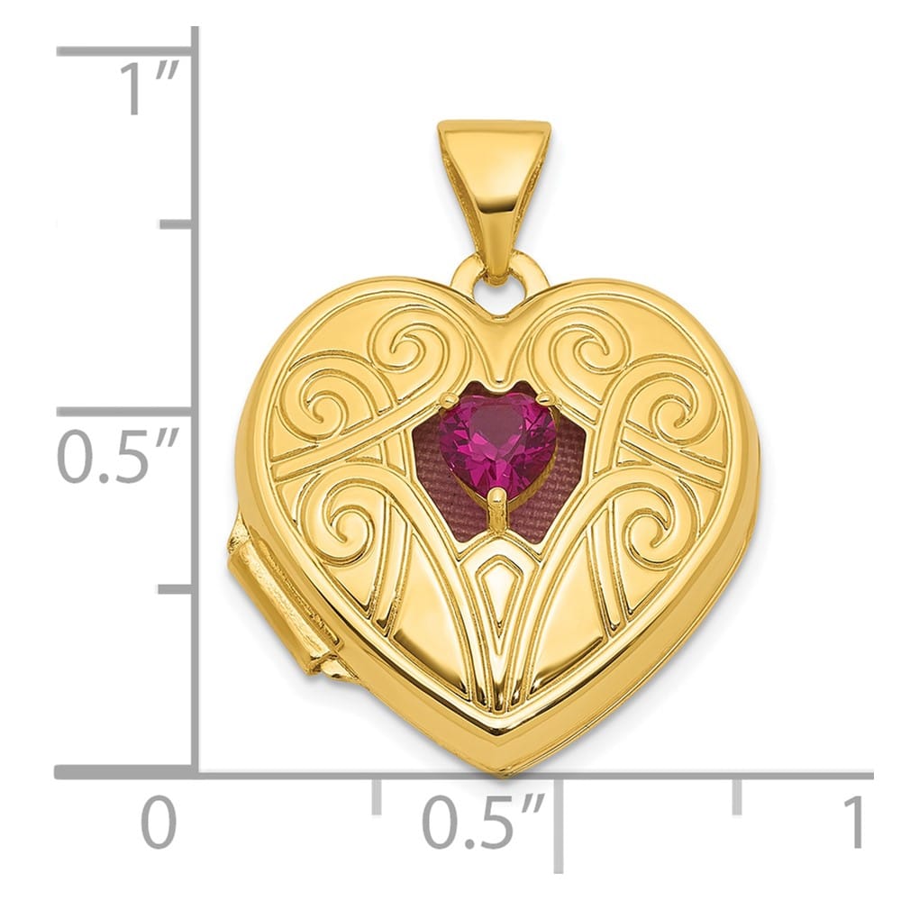 Lovely Rita's Pendants & Charms 14K Yellow Gold Lab Created Ruby July Birthstone 18mm Heart Locket