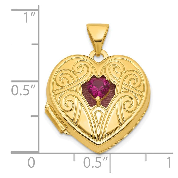 Lovely Rita's Pendants & Charms 14K Yellow Gold Lab Created Ruby July Birthstone 18mm Heart Locket