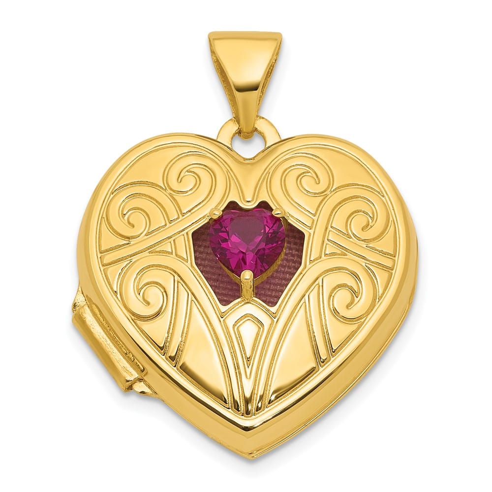 Lovely Rita's Pendants & Charms 14K Yellow Gold Lab Created Ruby July Birthstone 18mm Heart Locket