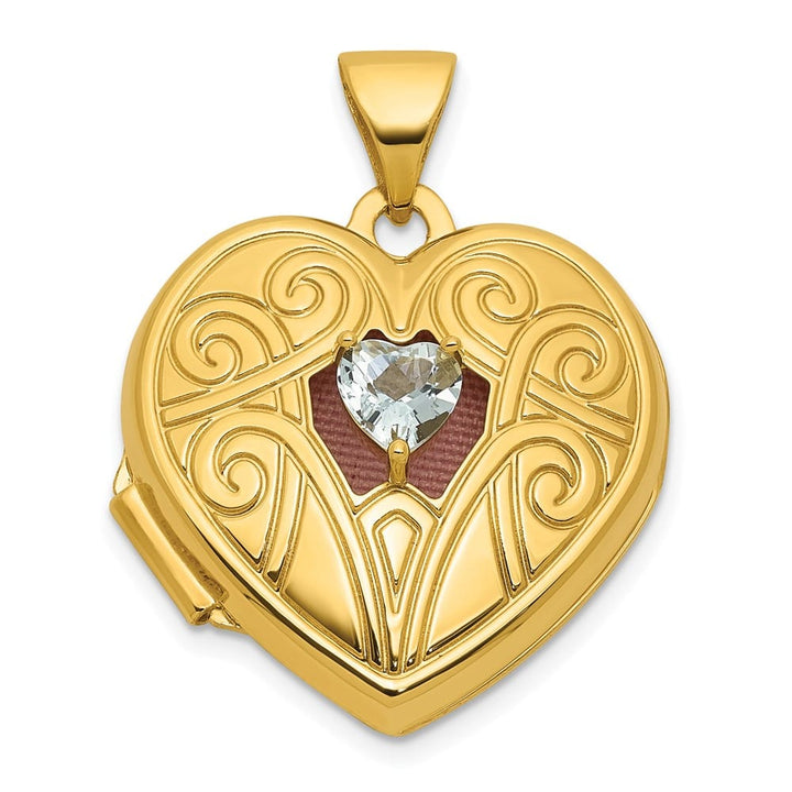 Lovely Rita's Pendants & Charms 14K Yellow Gold Polished Aquamarine March Birthstone 18mm Heart Locket