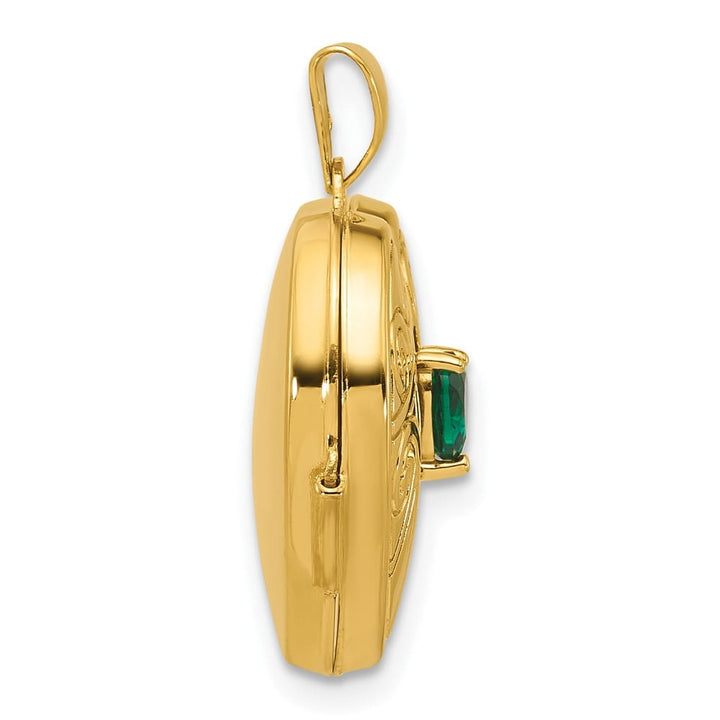 Lovely Rita's Pendants & Charms 14K Yellow Gold Lab Created Emerald May Birthstone 18mm Heart Locket