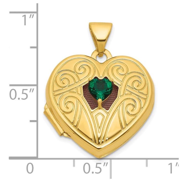Lovely Rita's Pendants & Charms 14K Yellow Gold Lab Created Emerald May Birthstone 18mm Heart Locket