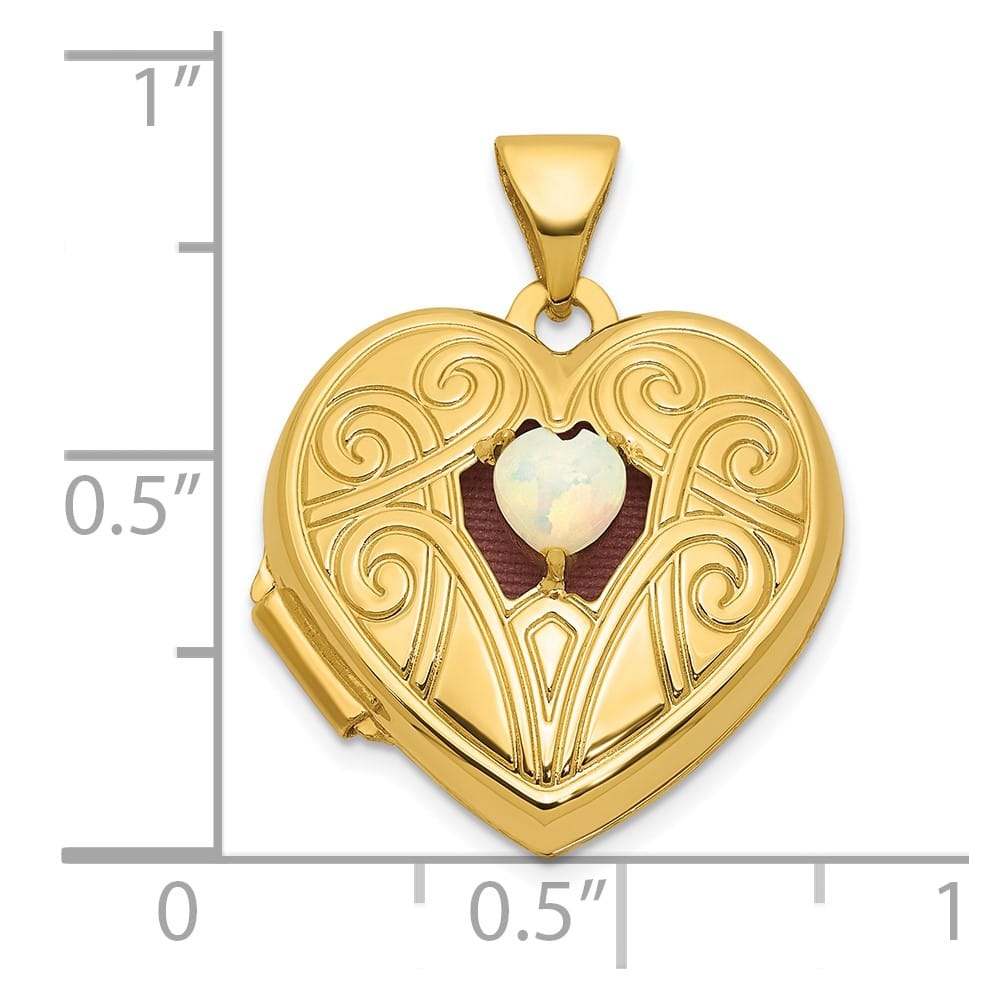Lovely Rita's Pendants & Charms 14K Yellow Gold Polished Opal October Birthstone 18mm Heart Locket