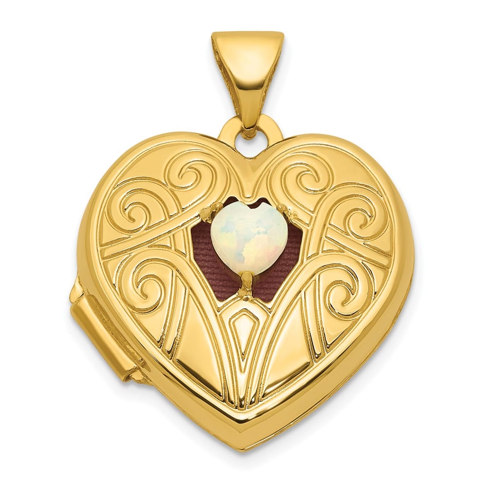 Lovely Rita's Pendants & Charms 14K Yellow Gold Polished Opal October Birthstone 18mm Heart Locket