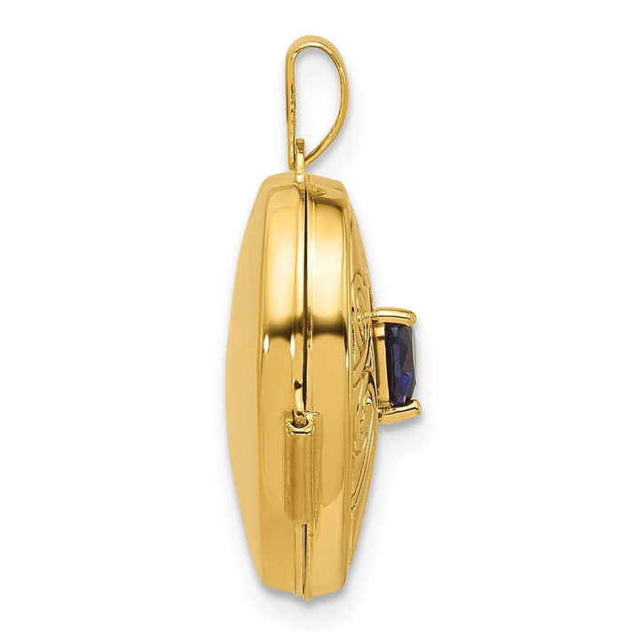 Lovely Rita's Pendants & Charms 14K Yellow Gold Lab Created Sapphire September 18mm Heart Locket