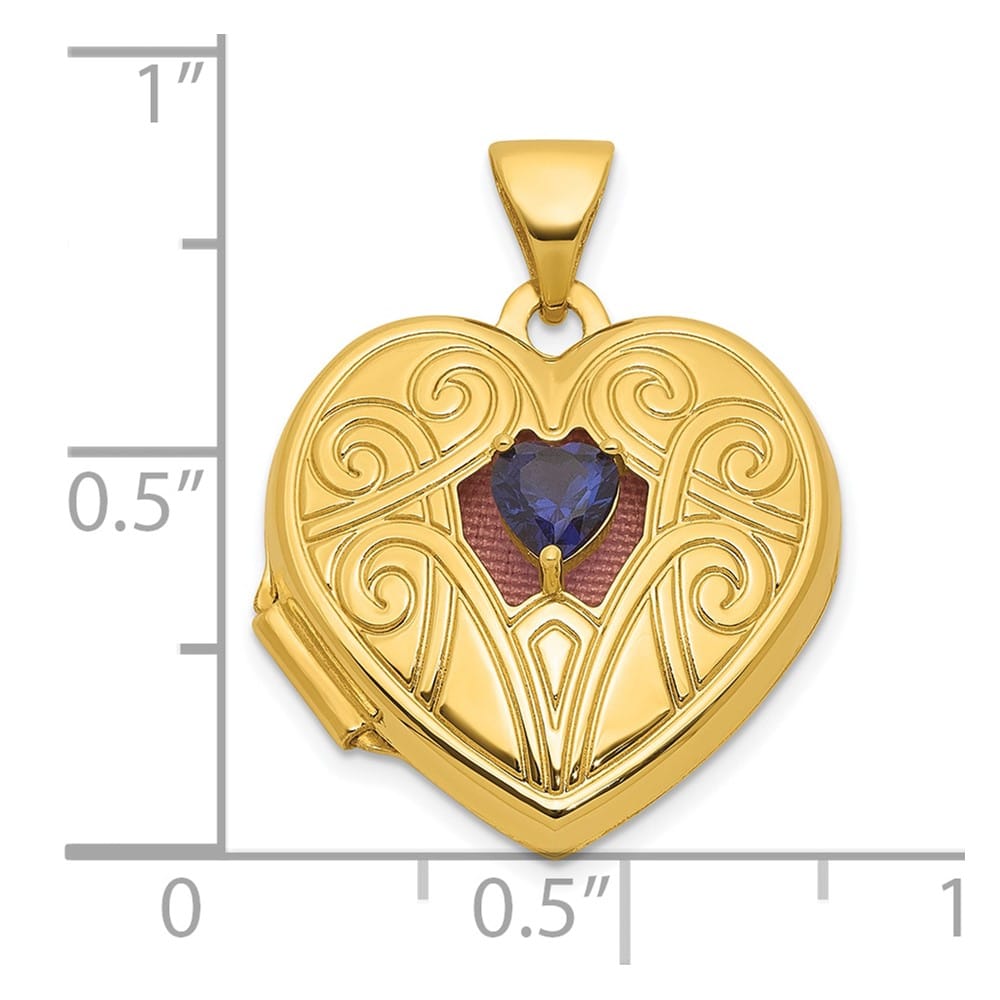 Lovely Rita's Pendants & Charms 14K Yellow Gold Lab Created Sapphire September 18mm Heart Locket
