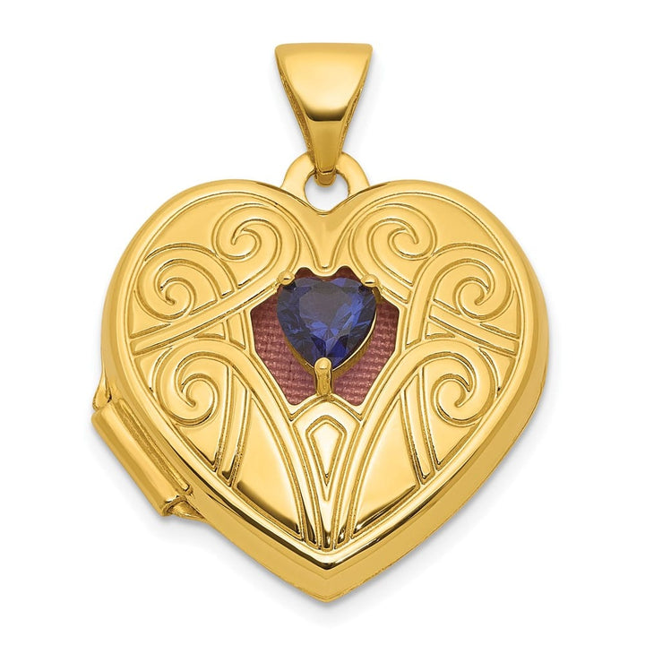 Lovely Rita's Pendants & Charms 14K Yellow Gold Lab Created Sapphire September 18mm Heart Locket