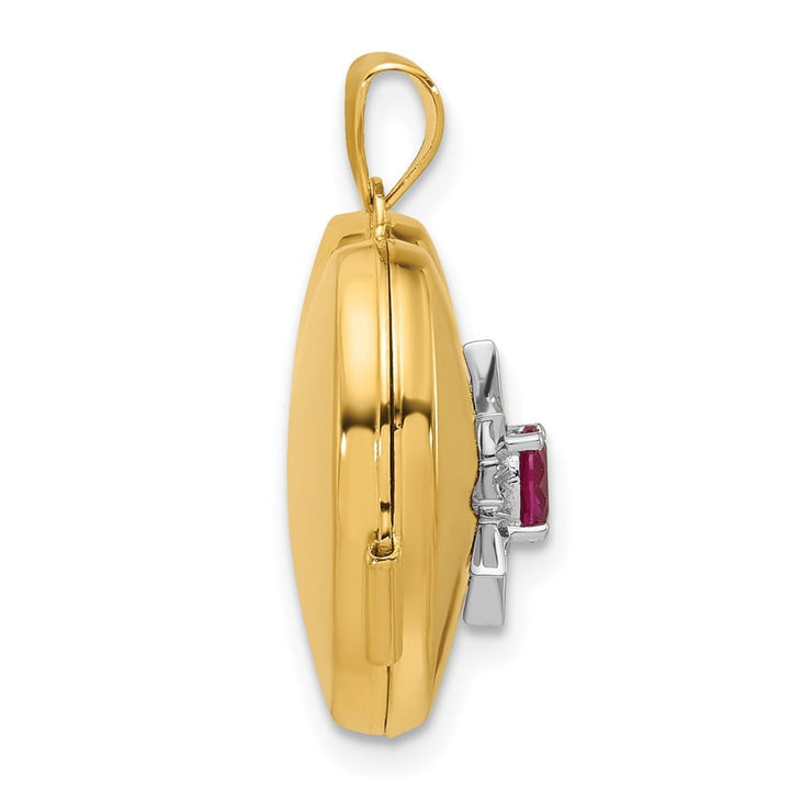Lovely Rita's Pendants & Charms 14K Yellow Gold Starburst and Round Lab Created Ruby 18mm Heart Locket