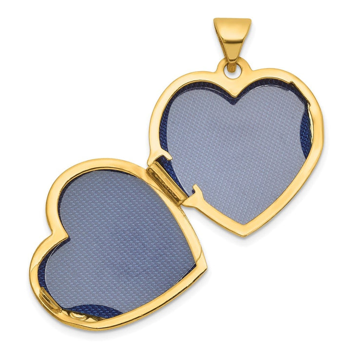 Lovely Rita's Pendants & Charms 14K Yellow Gold Open Cross with Blue Fabric 18mm Scrolled Heart Locket