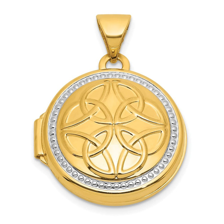 Lovely Rita's Pendants & Charms 14K Yellow Gold Beaded Border Celtic Knot Design 16mm Round Locket